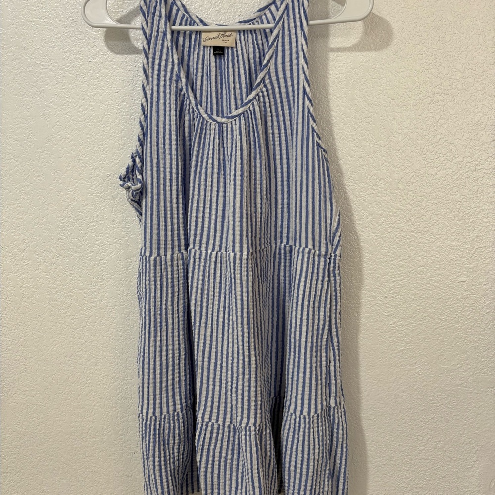 Universal Thread Blue and White Striped Mini Sundress with Pockets